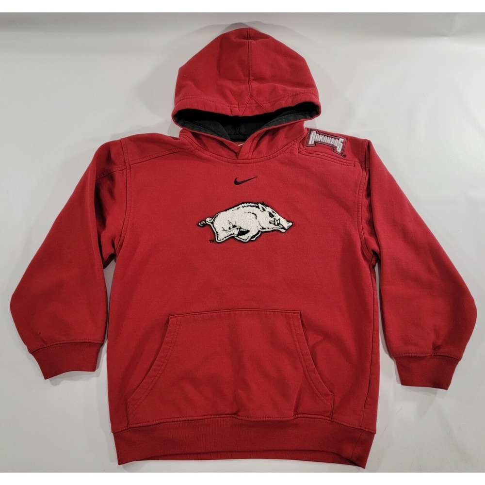 ARKANSAS RAZORBACKS SWEATSHIRT Nike Center Swoosh Sewn Hoodie Youth Size S